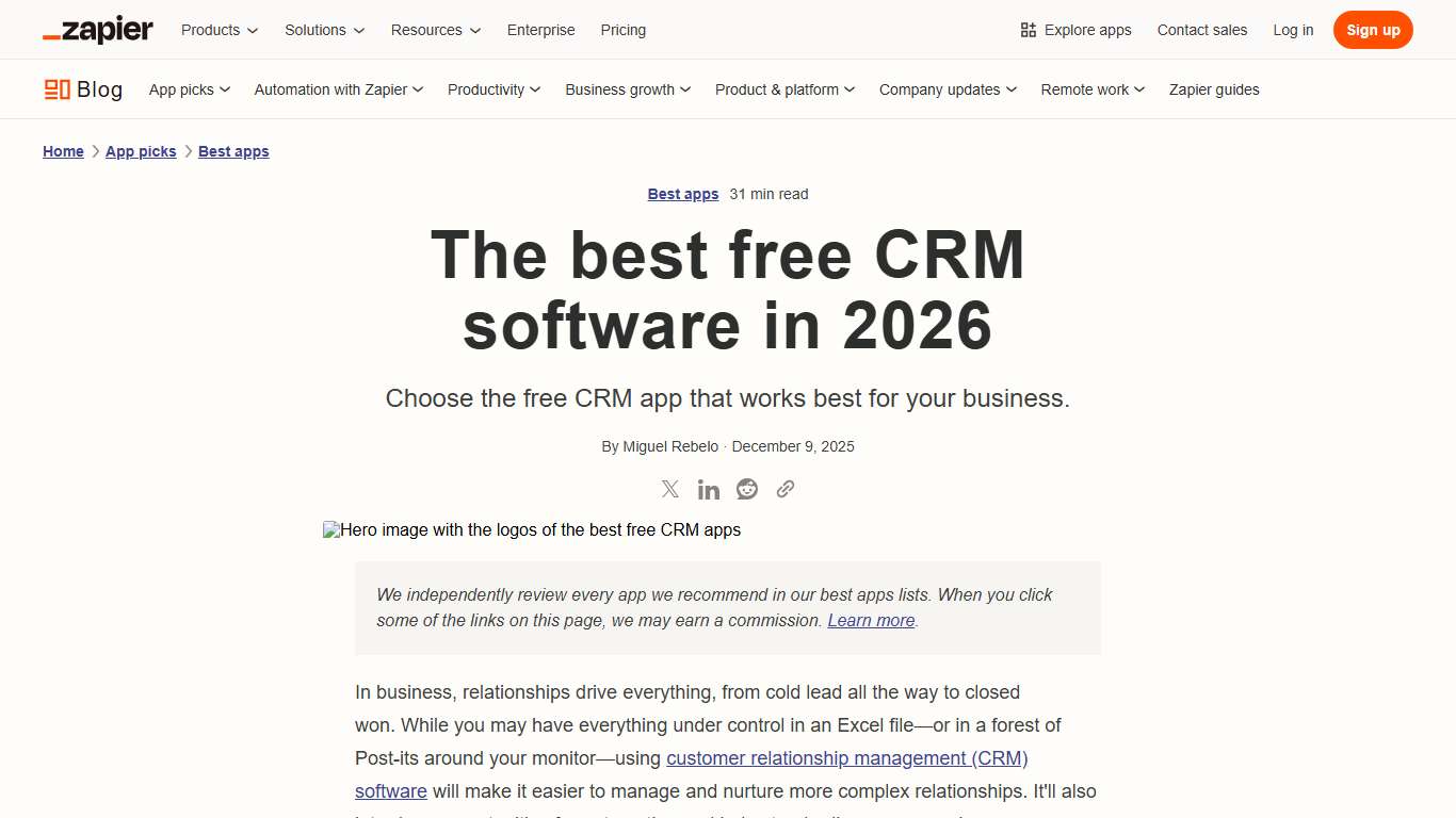 Best free CRM software in 2026 Zapier